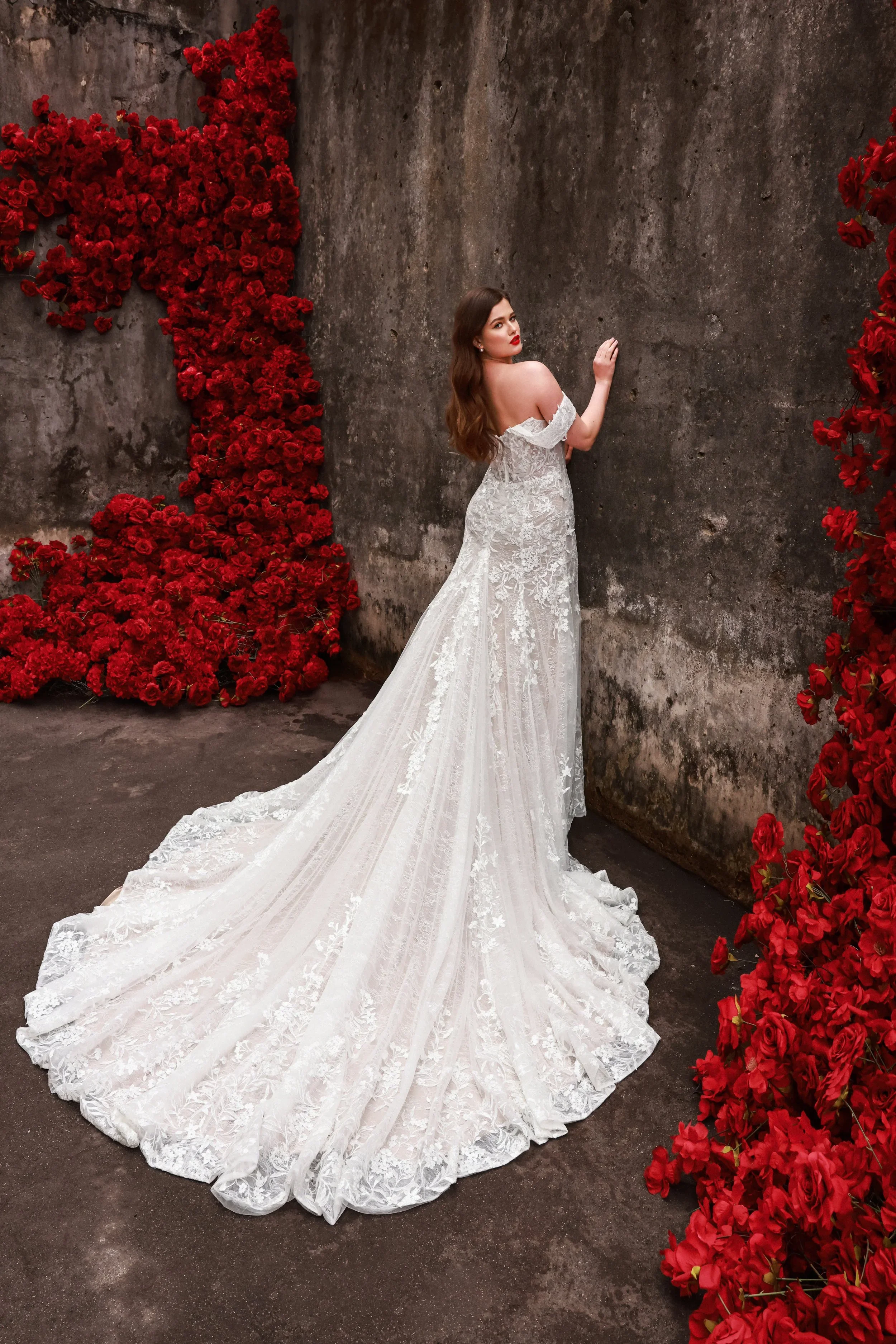 Dany Tabet Garnett DG0025W505 plus size wedding dress from the Dany Girl line with dimensional, jewel-inspired detail.