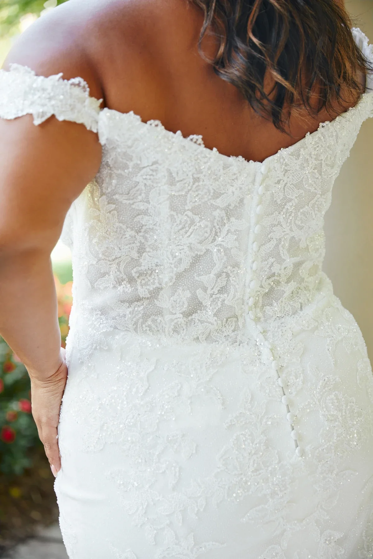 Glamorous Sparkle Lace Off the Shoulder Fit and Flare Wedding Dress with Shaped Train