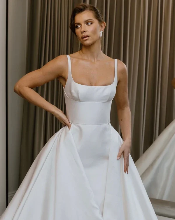 Sleek Column Gown With Square Neckline, Structured Bodice and Timeless Minimalist Silhouette