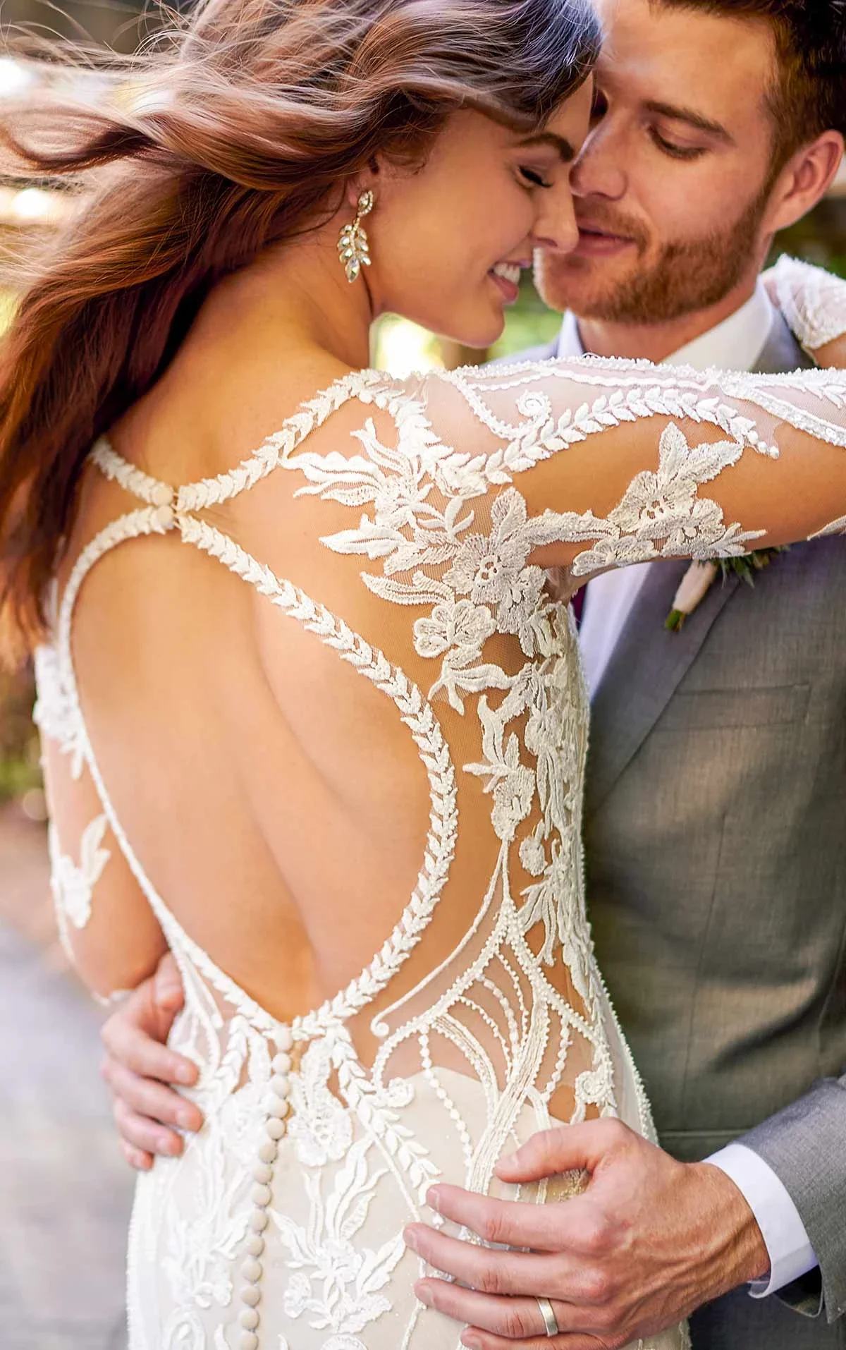Graphic Lace Wedding Dress with Illusion Sleeves