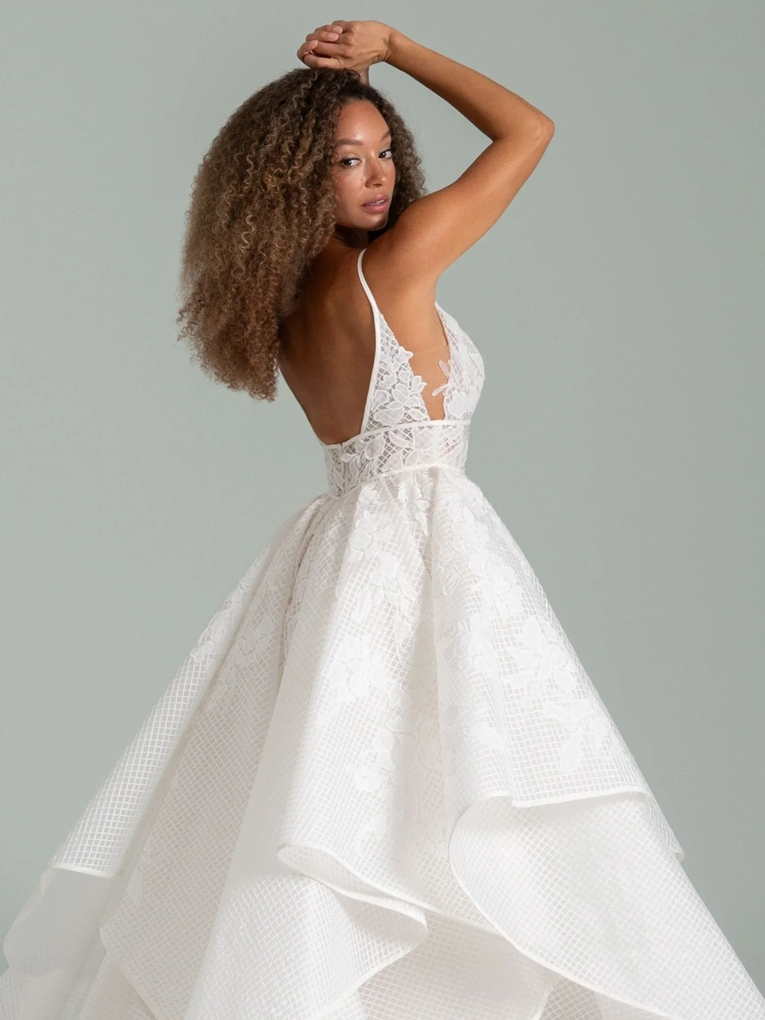 Hayley Paige Anam Cara Ivory Cross-Hatch Organdy Ballgown with Sweetheart Bodice, Floral Dégradé, and Cathedral Train