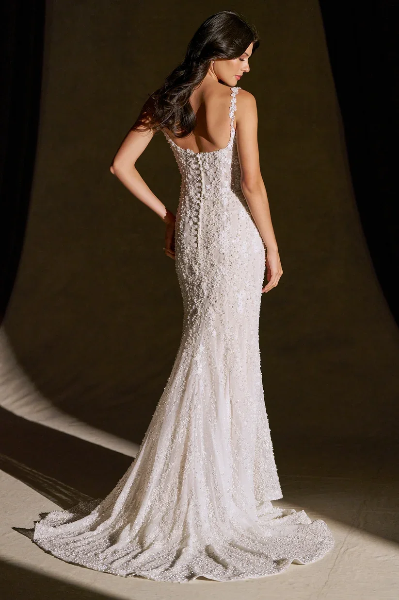Fit & Flare Square Neck Gown with Lace