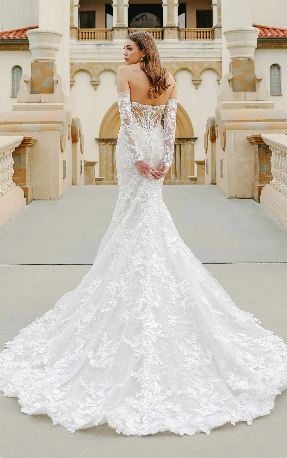 Long Sleeve Lace Fit and Flare Wedding Dress