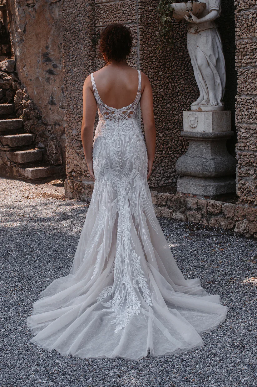 Shimmering Fit and Flare Lace Wedding Gown