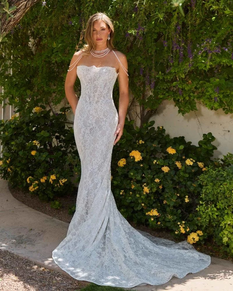 Sparkly Sheath Wedding Dress with Sleeves or Strapless Neckline