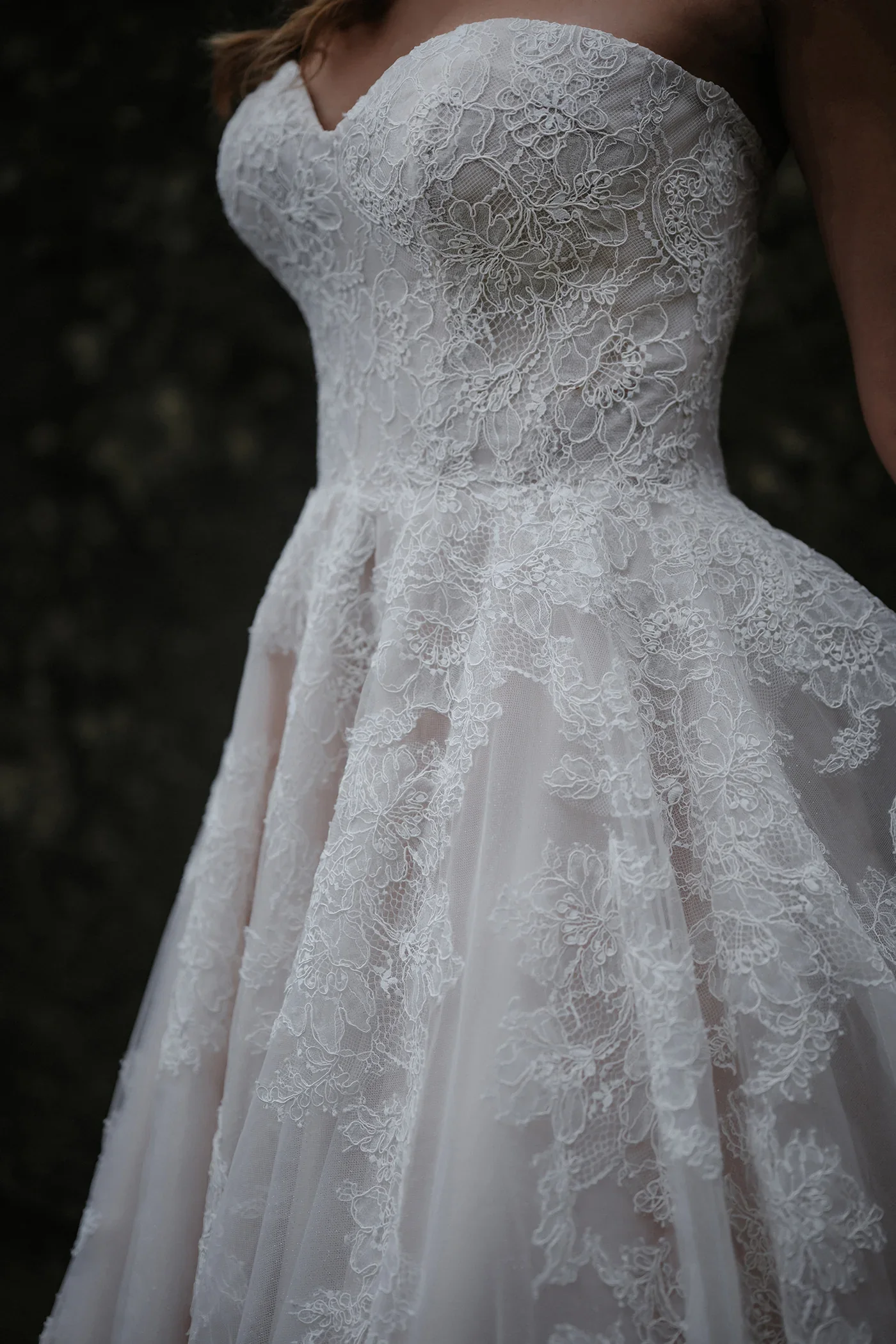 Romantic Strapless Lace Ballgown