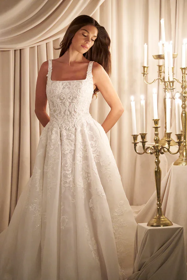 Square Neck Ballgown Wedding Dress with Basque Waist