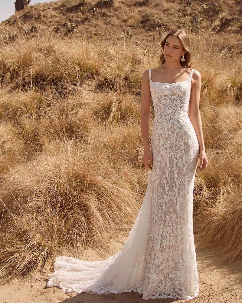 Square Neck Boho Wedding Dress with Lace and Straps