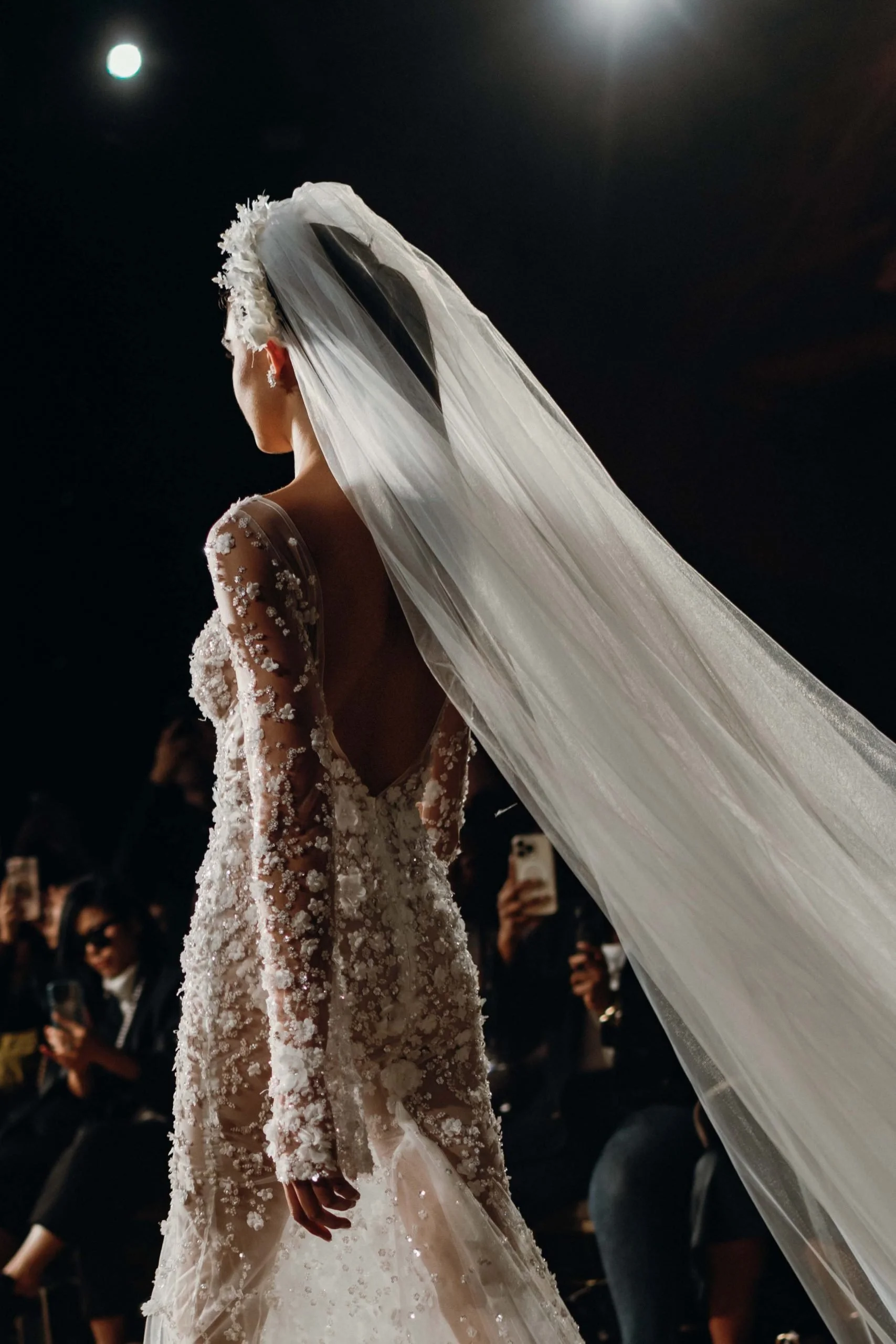 Sheer Floral Long Sleeve Couture Wedding Dress