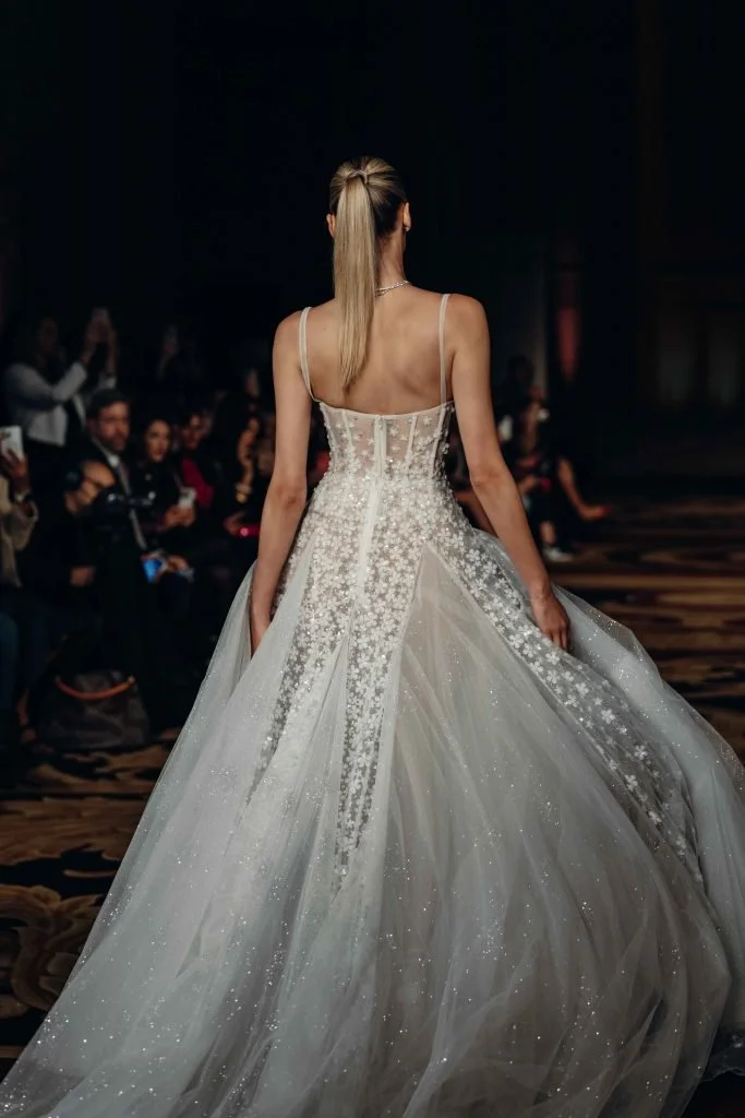 Muse By Berta Palmer Sparkly Floral Corset Aline Wedding Dress With Glitter Tulle Skirt