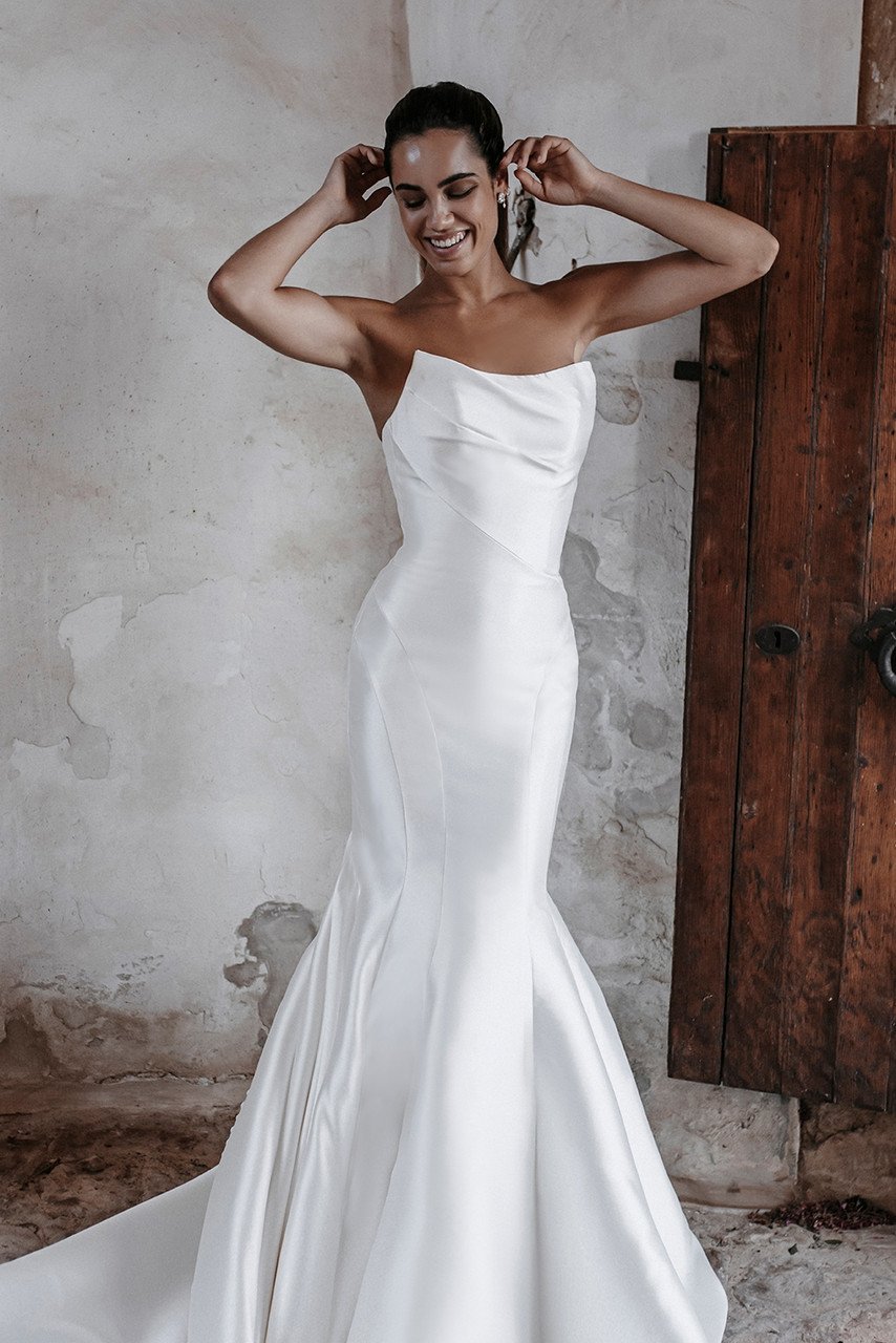 Modern Mikado Mermaid Wedding Dress With Draped Bodice by Abella