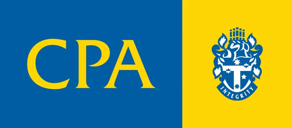 Flag with blue and yellow background, large yellow letters 'CPA' on blue side, and a crest with a cross, candles, and the word 'Integrity' on yellow side.