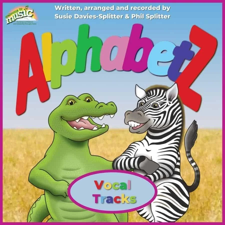 Colourful album with a cartoon crocodile and zebra dancing