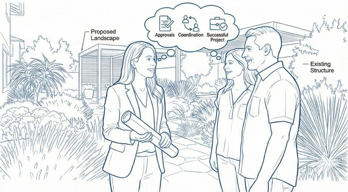  From Codes to Comfort: How Smart Design Protects Your Investment 
 Private residential landscapes in California are shaped by layers of regulations, from state water-efficiency standards to city zoning rules, fire-safety requirements, and HOA design