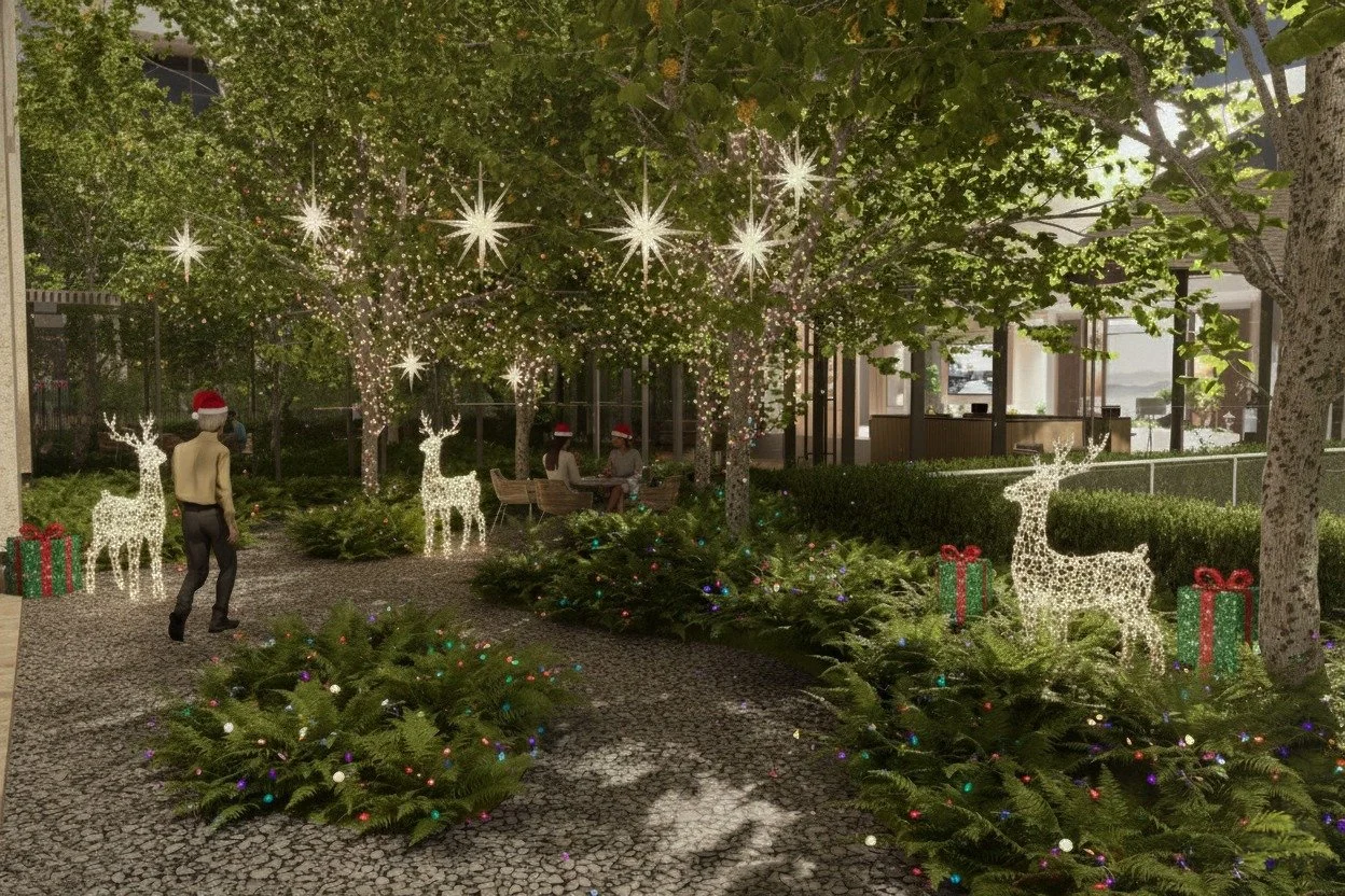  Happy Holidays! 
 To celebrate the season, we created AI-generated festive imagery for the Hung Kuo Eco Utopia project, adding holiday lighting and a cheerful atmosphere to the design. Wishing everyone a joyful and warm holiday season! 