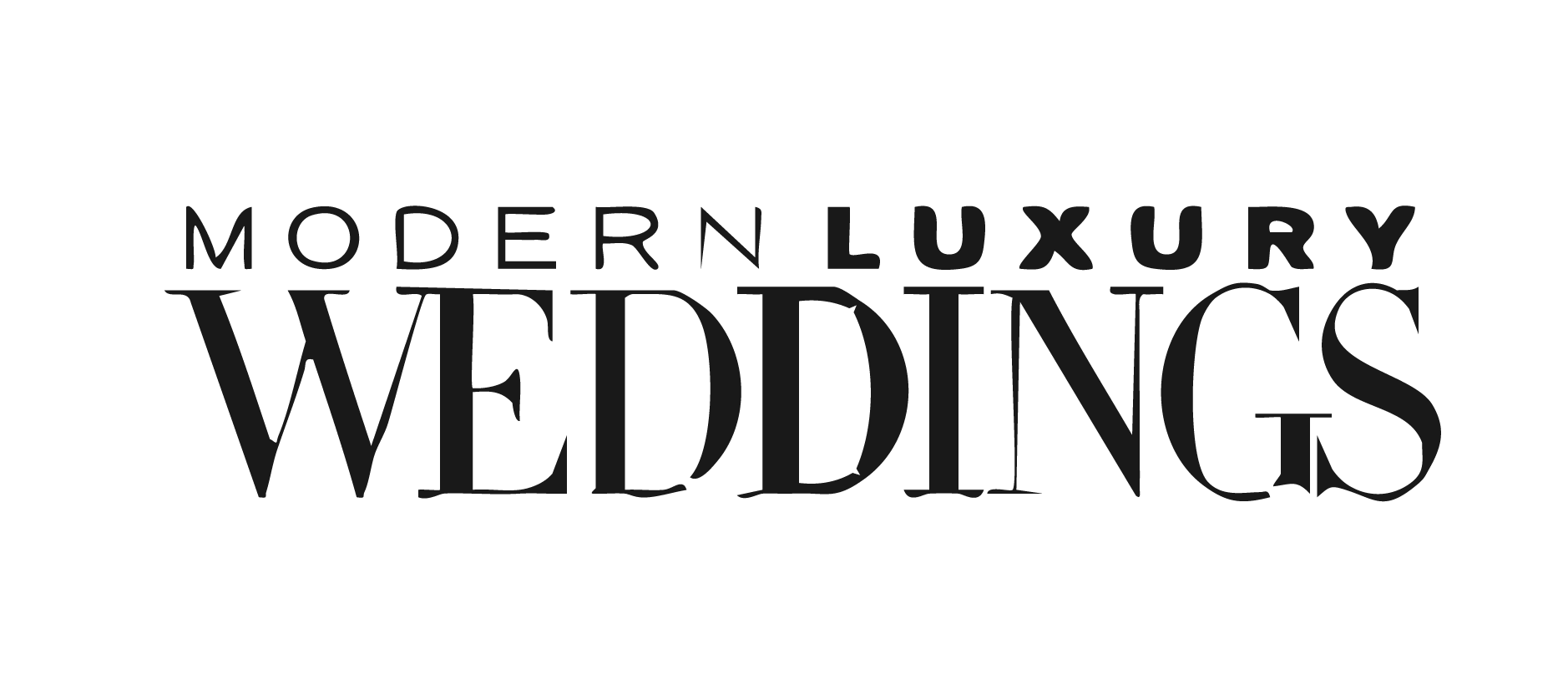 Text graphic reading 'Modern Luxury Weddings' in varied font styles on a black background.