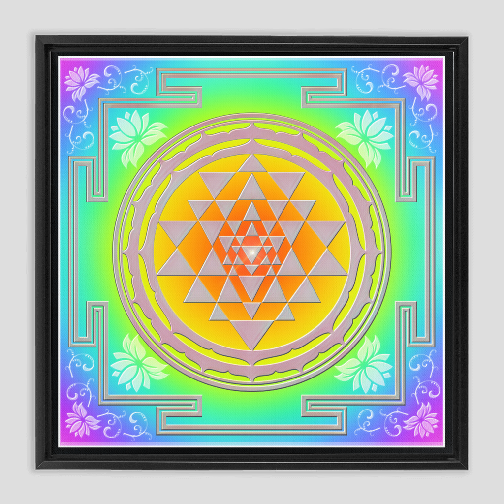 Rainbow Lotus Yantra Framed Canvas Art