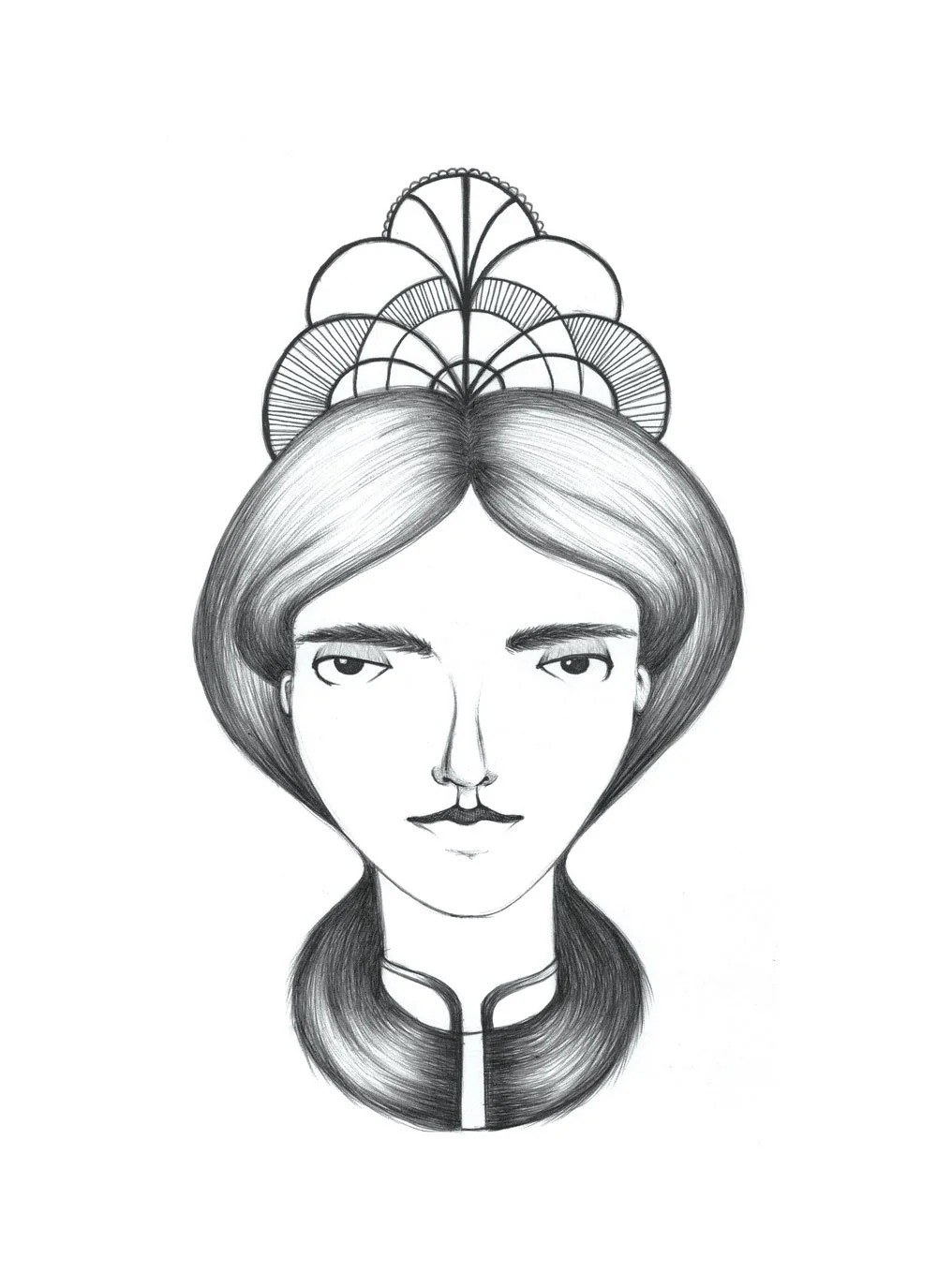 retrato en grafito de mujer con su septimo chakra despierto