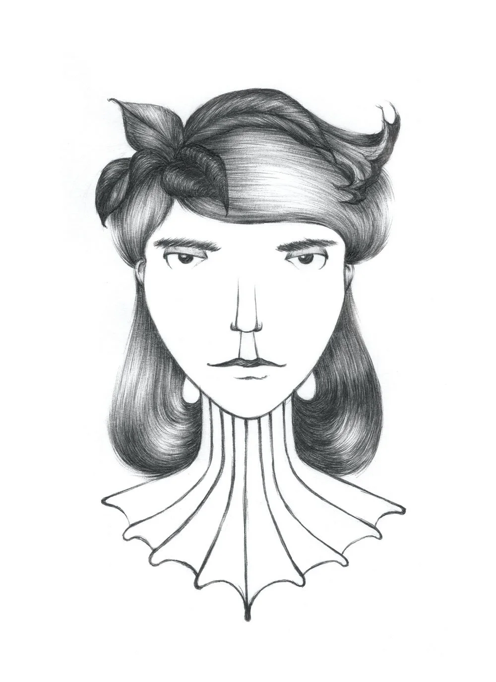 retrato en grafito de hombre flotando en el aire