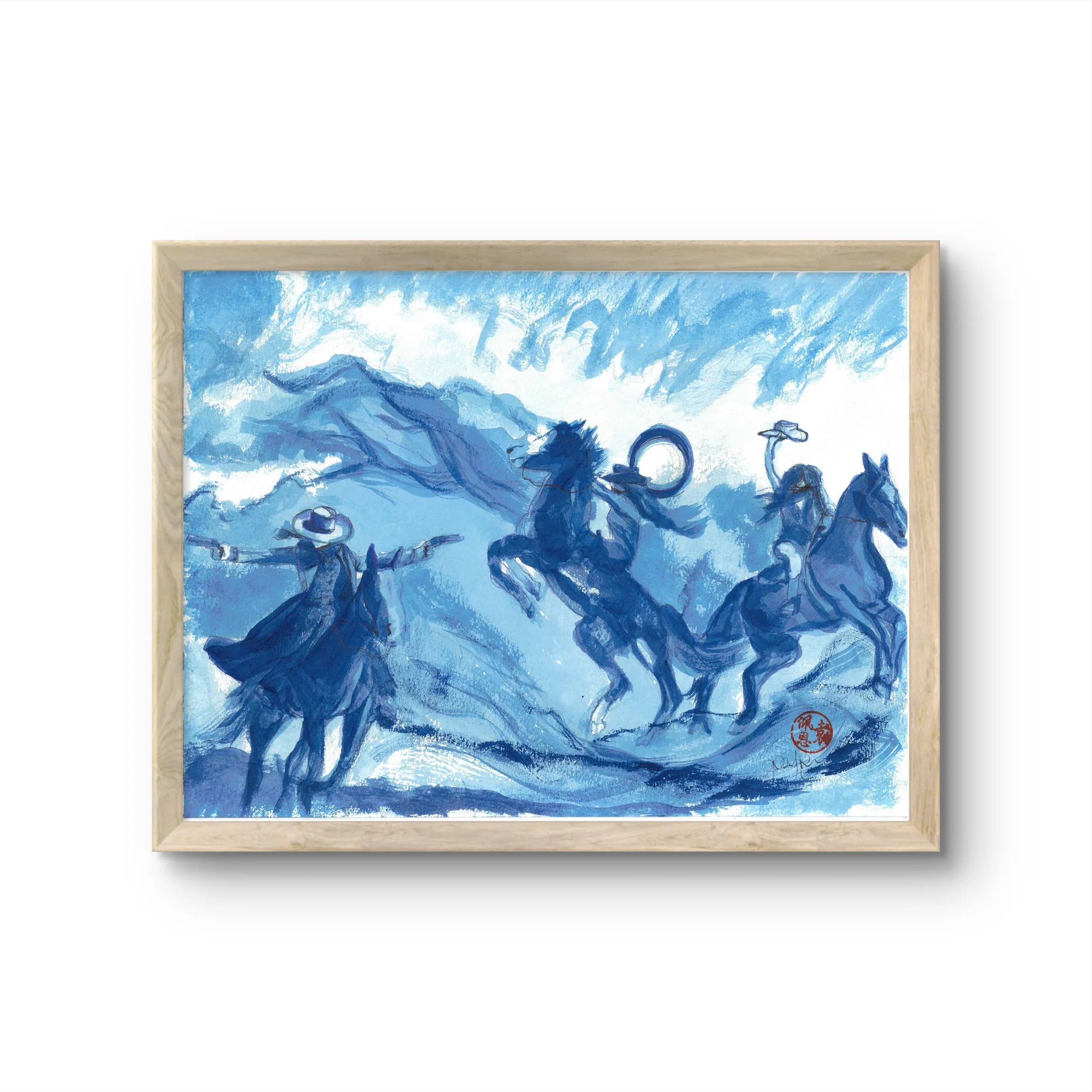 Framed Original 9x12" Ink Painting | 3 Trick Pony