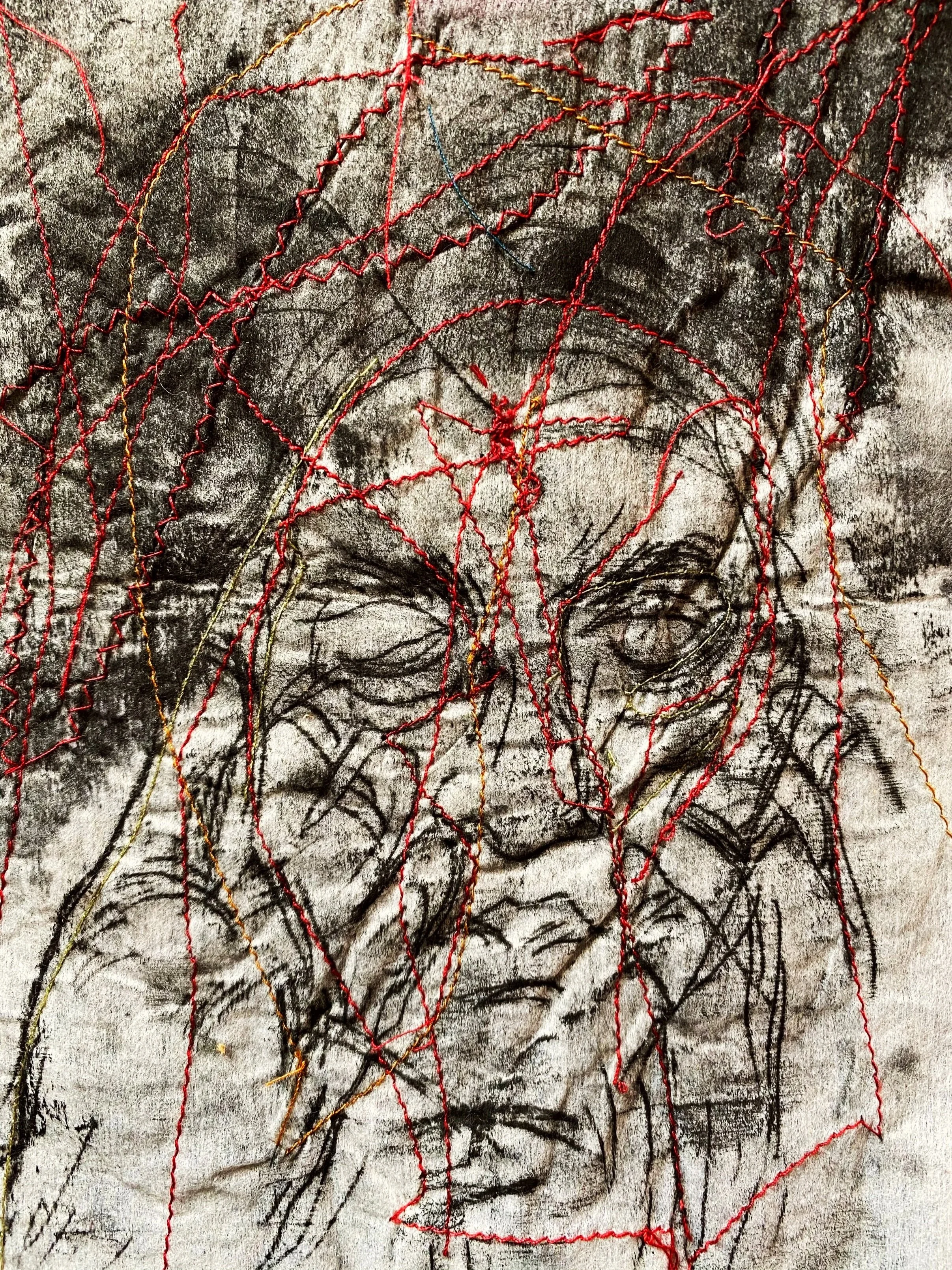 Charcoal and stitching on linen
2020

