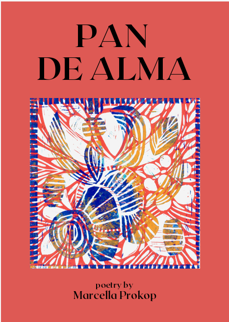 Book cover titled "Pan de Alma" with abstract colorful artwork and poetry by Marcella Prokop.