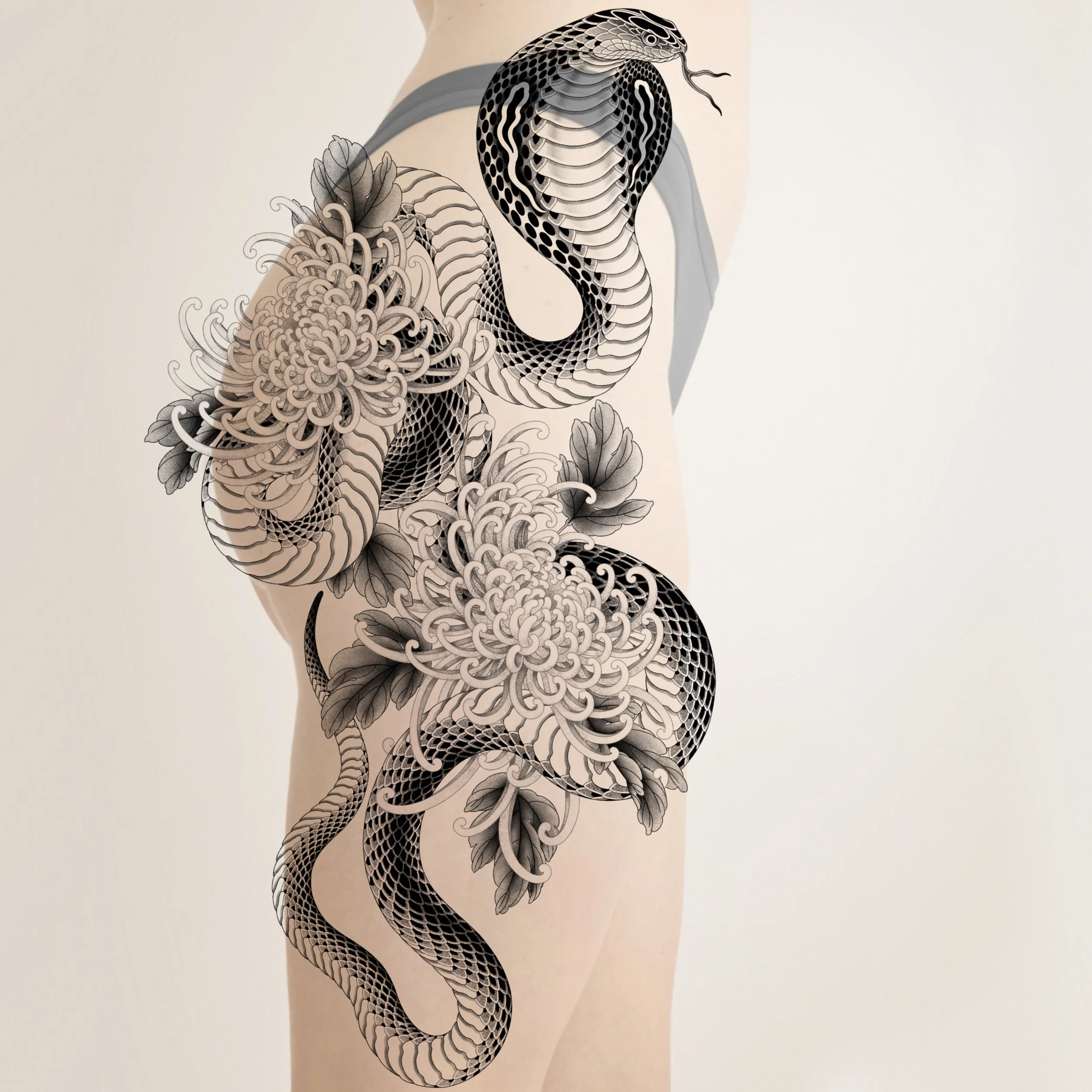 SOLD ~ Cobra and Chrysanthemum piece.