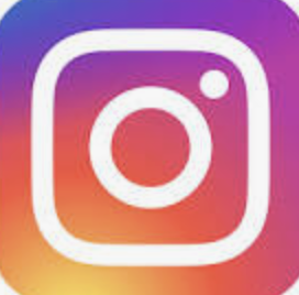 Instagram logo with a white camera icon on a gradient pink, purple, and orange background.