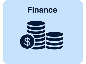 Finance text above stacks of coins and a dollar symbol