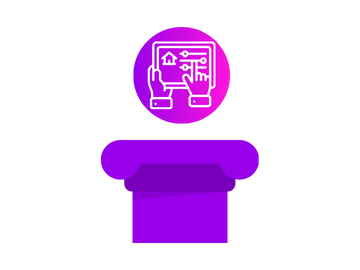 Icons of a hand on a tablet and a smartphone displaying a webpage, with a purple purple background and a purple box below.