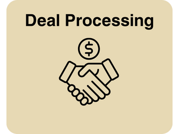 Illustration of a handshake with a dollar sign above, representing deal processing or agreement.