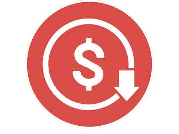 Red circular icon with a white dollar sign inside and a downward arrow.