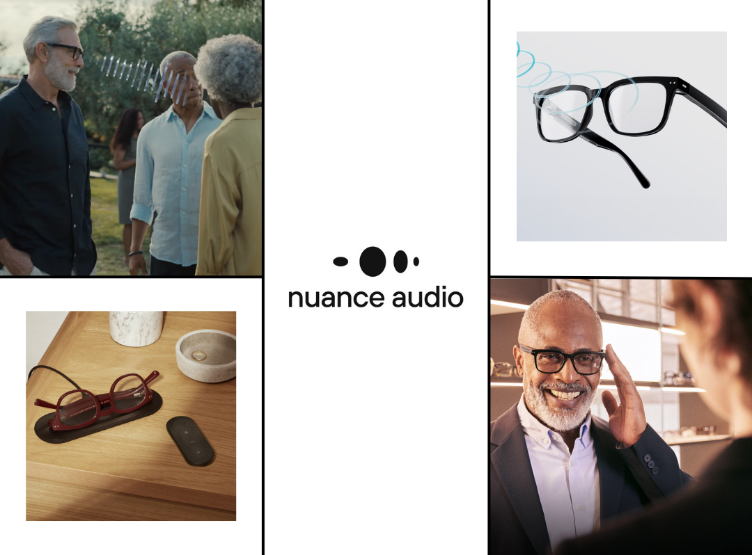 collage of nuance audio glasses
