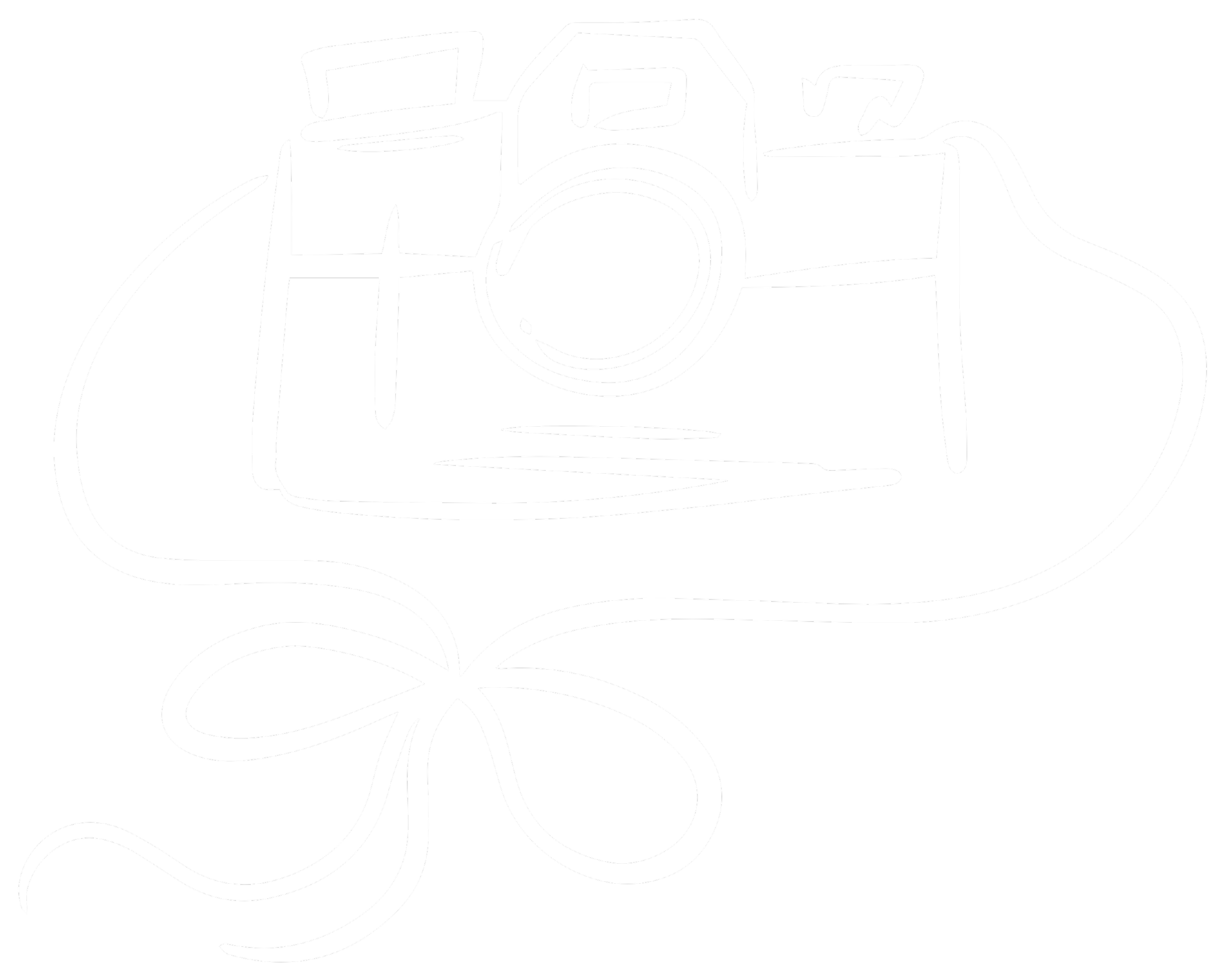 Outline of a vintage camera with a ribbon tied underneath.