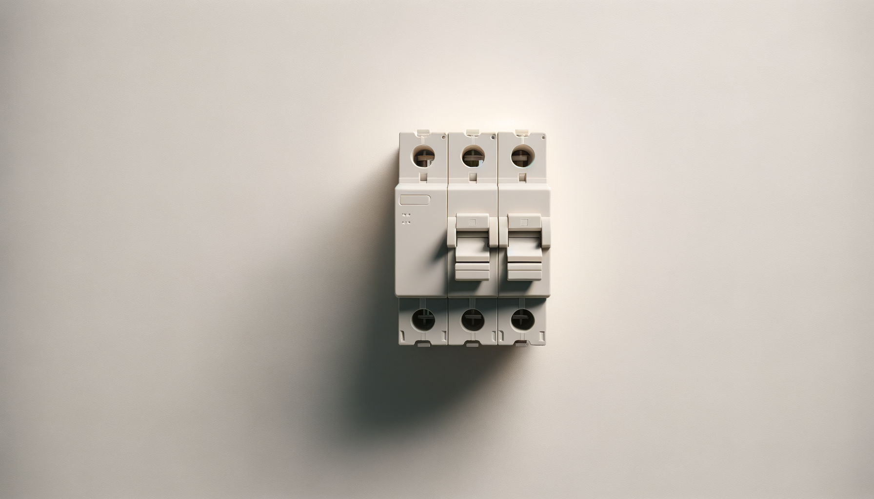 Three circuit breakers mounted on a white wall.