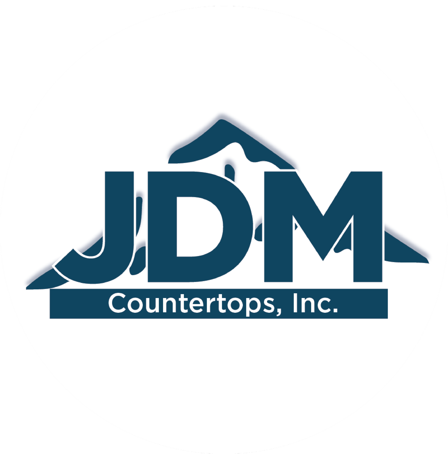 Logo for J.D.M Countertops Inc. featuring a stylized mountain with the company initials overlaid.