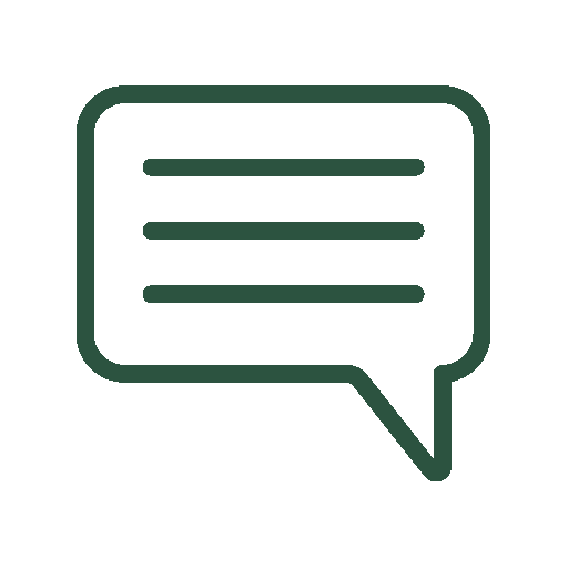 Speech bubble icon with horizontal lines representing text.