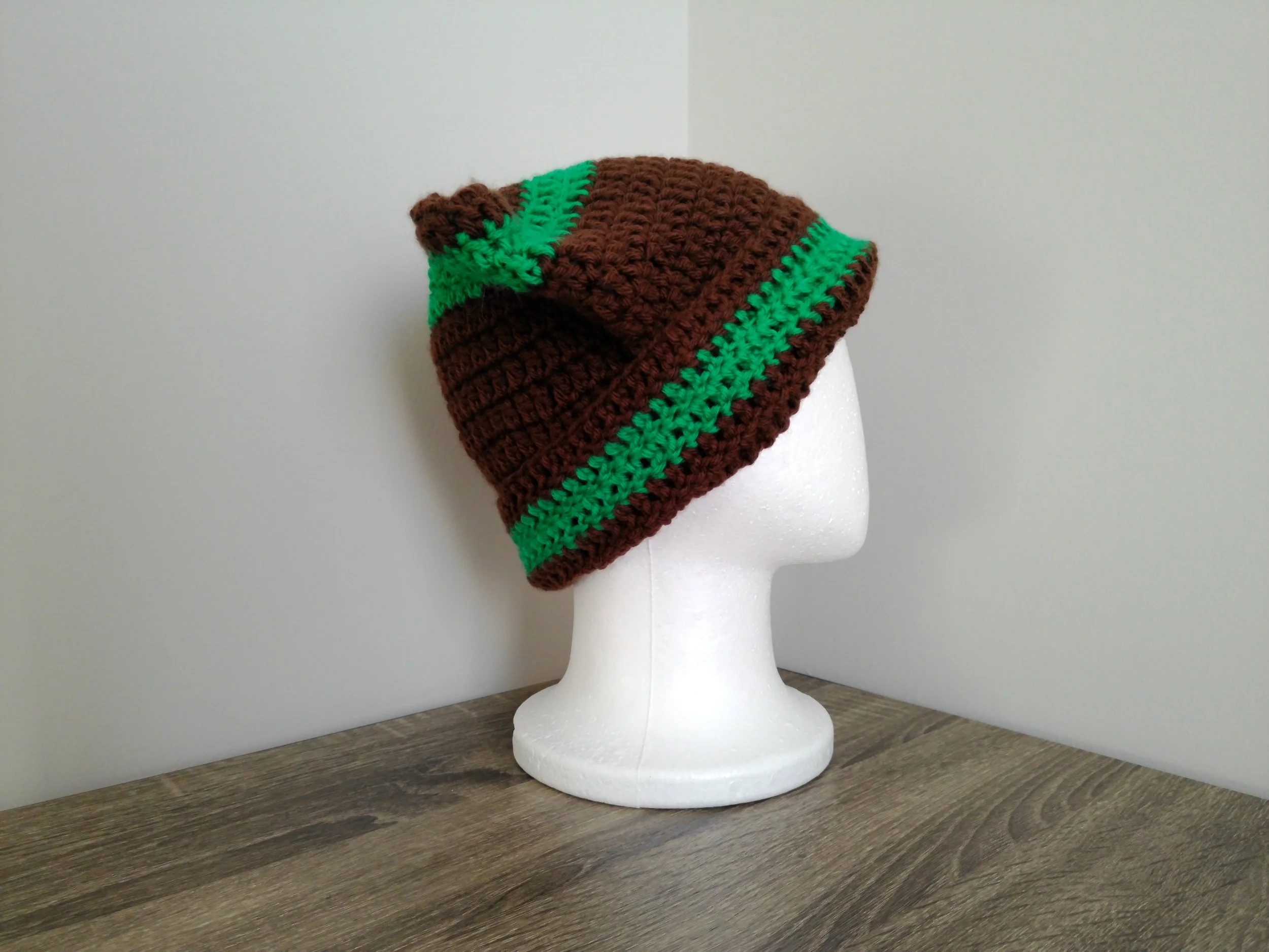 Brown and Green Cat Beanie_ Left 1.JPG