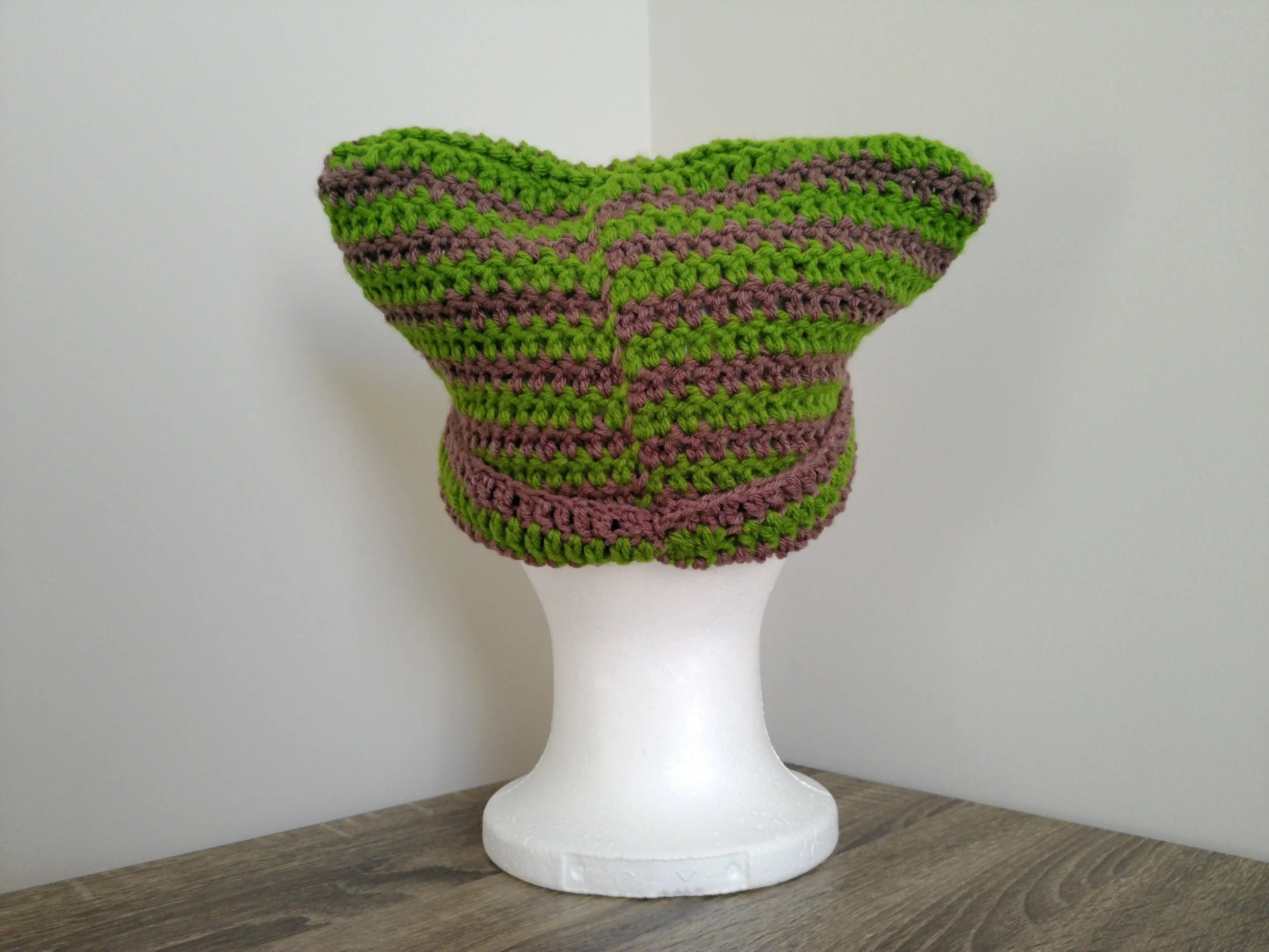 Green and Brown Washed Cat Beanie_Back 1.JPG