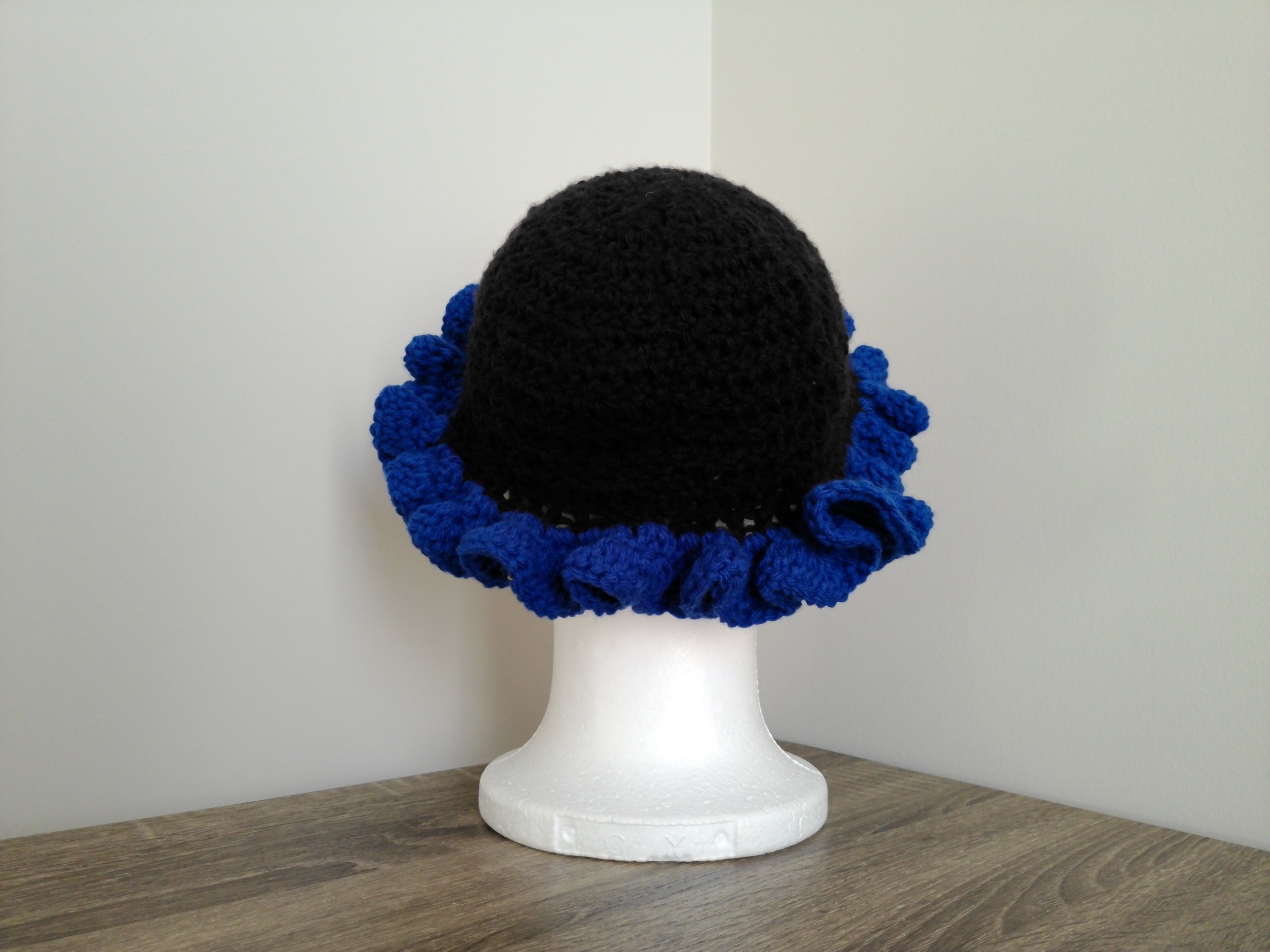 Black and Royal Blue Ruffle Bucket Hat_Back 1.JPG