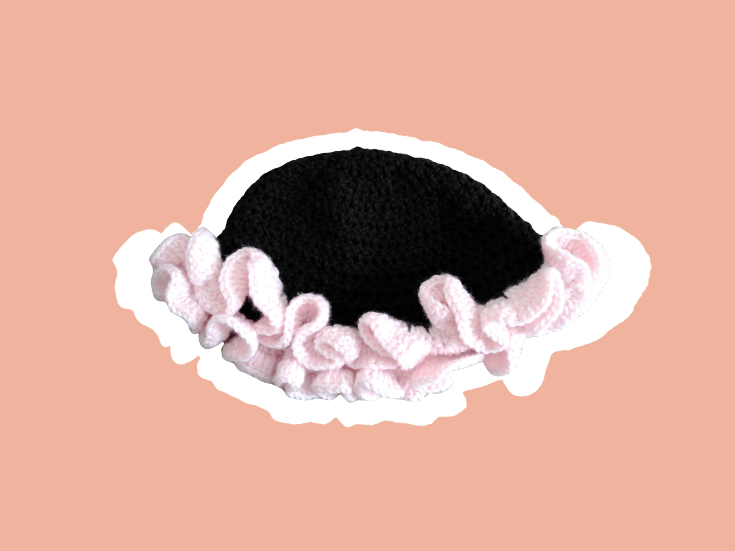 Black and Light Pink Ruffle Bucket Hat