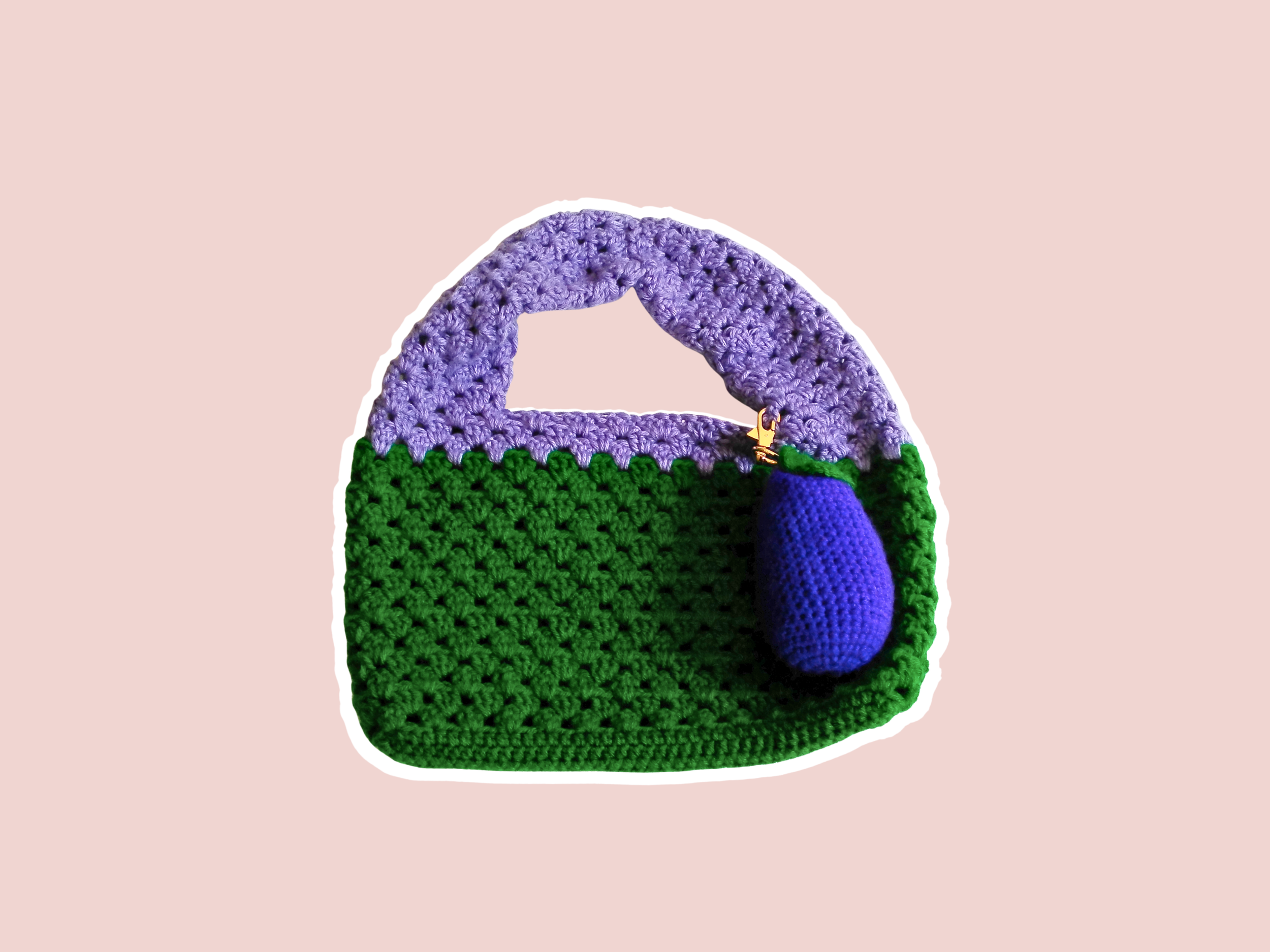 Green and Purple Granny Tote Bag with Eggplant Keychain