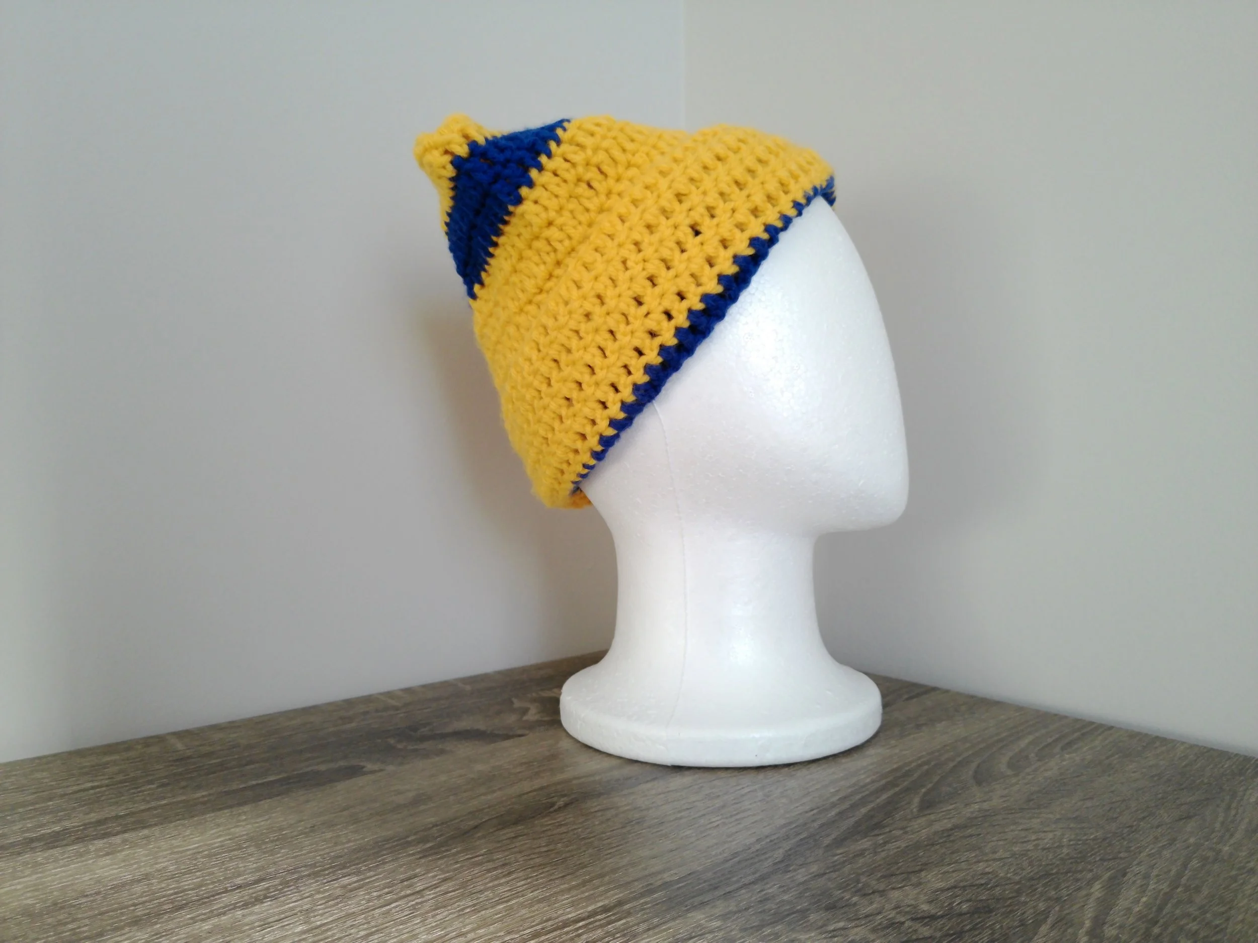 Yellow and Royal Blue Cat Beanie_Left 1.JPG