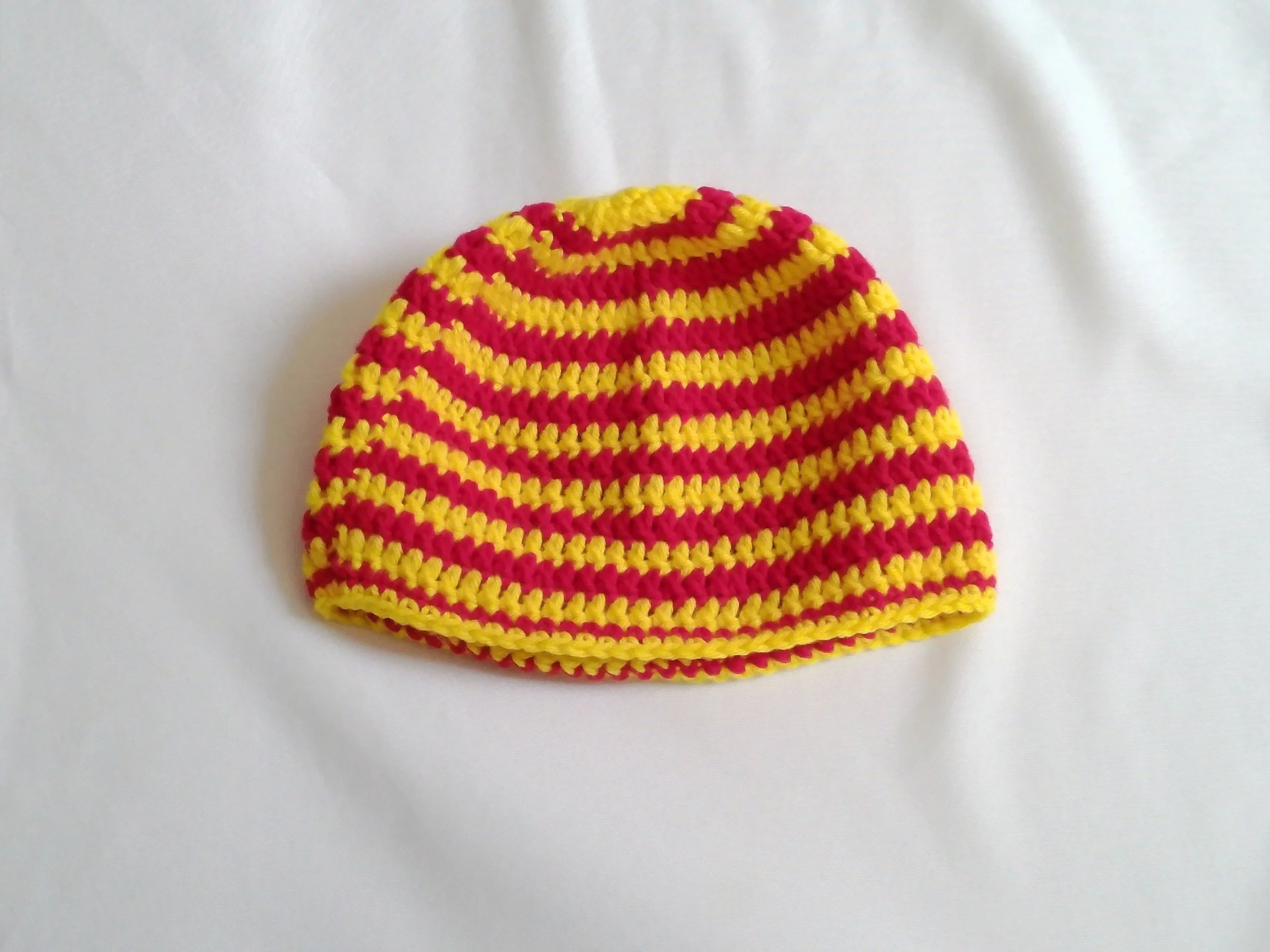 Short Red and Yellow Striped Beanie_Front 1_Landscape.JPG