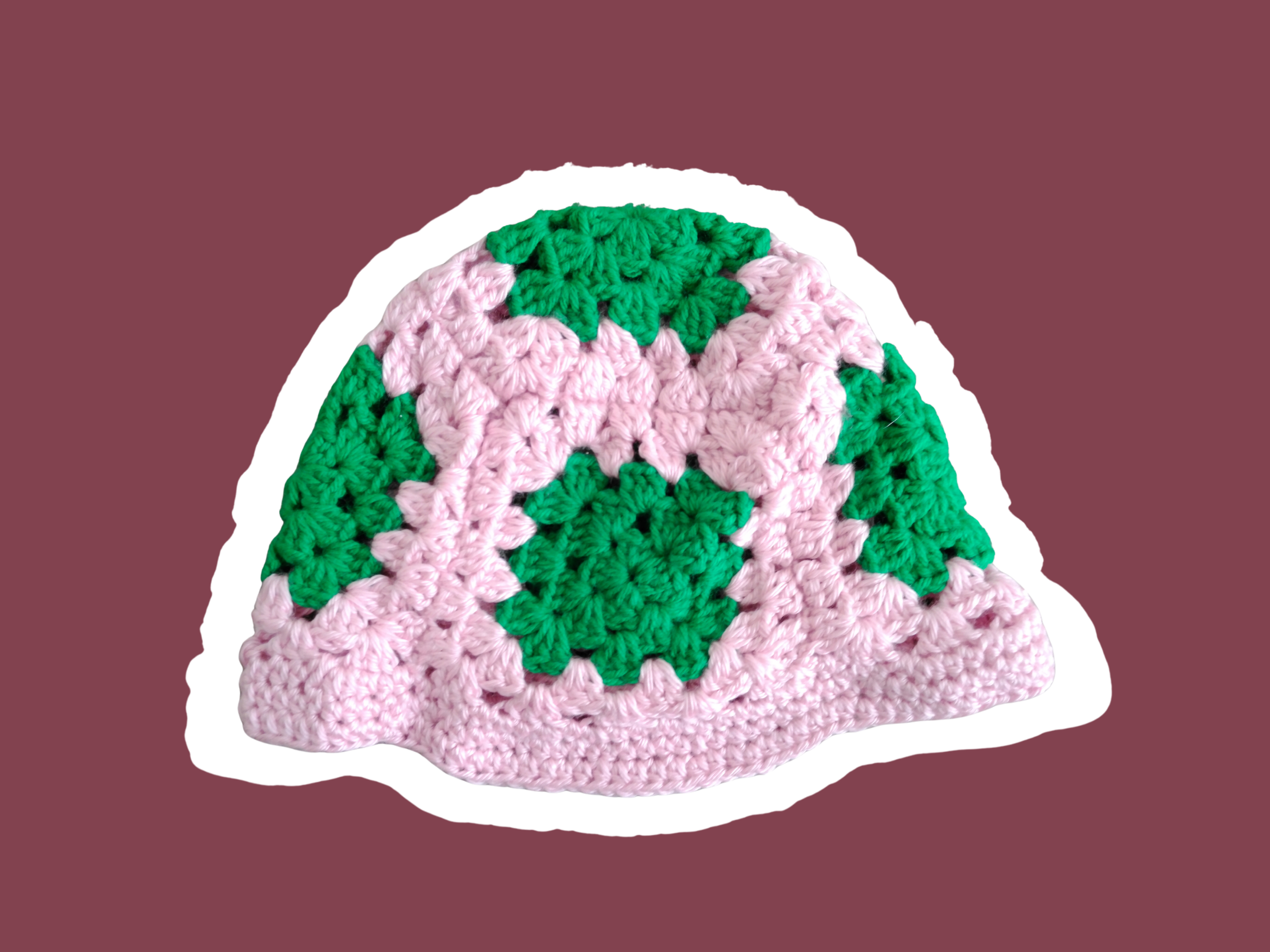 Large Light Pink and Green Granny Square Bucket Hat