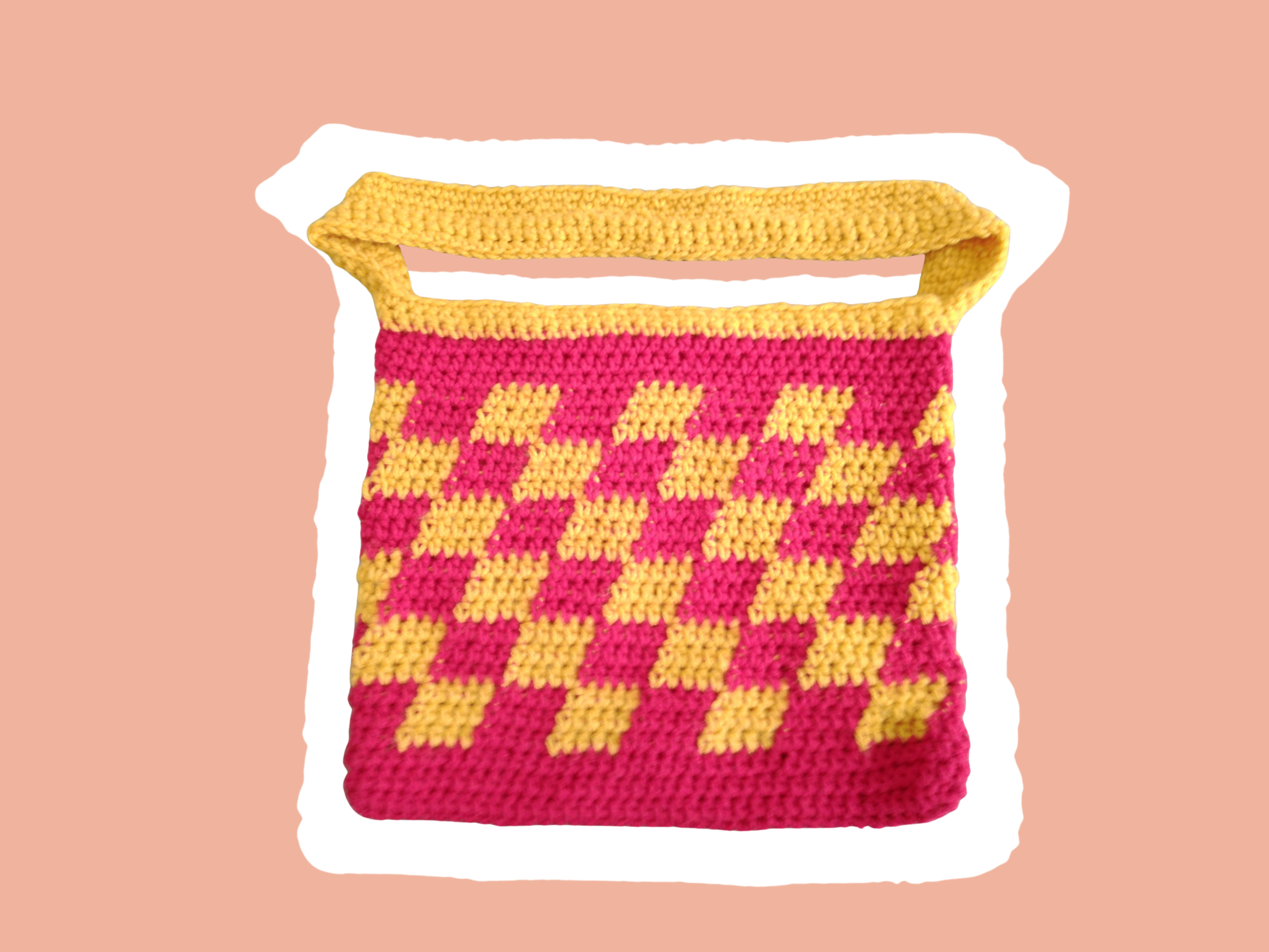 Red and Yellow Checkered Crochet Tote Bag