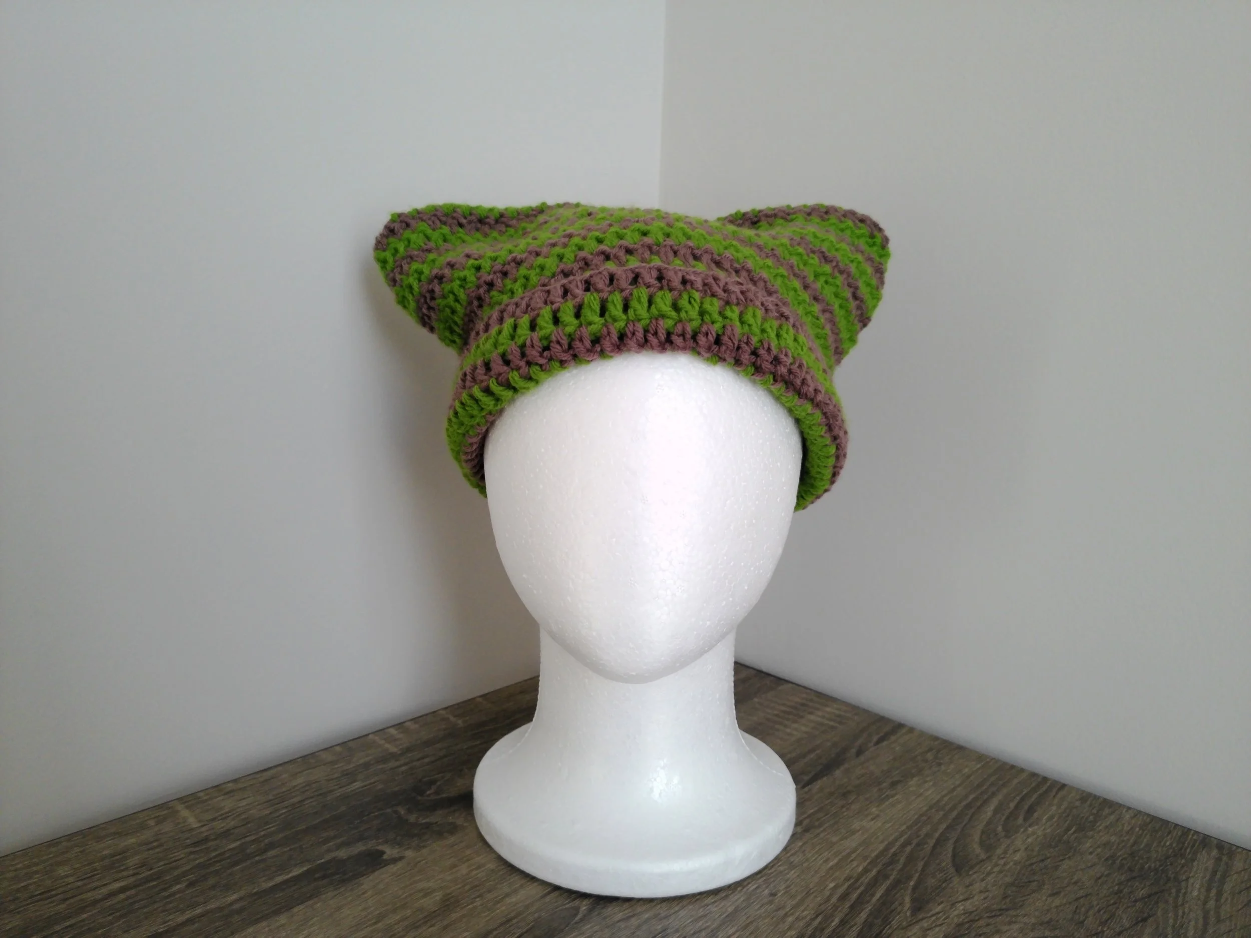 Green and Brown Washed Cat Beanie_Front 2.JPG