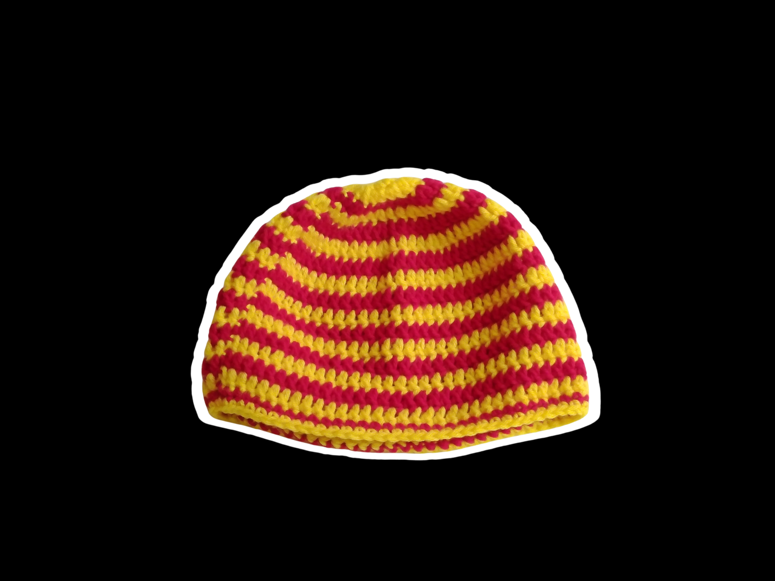 Short Red and Yellow Striped Beanie