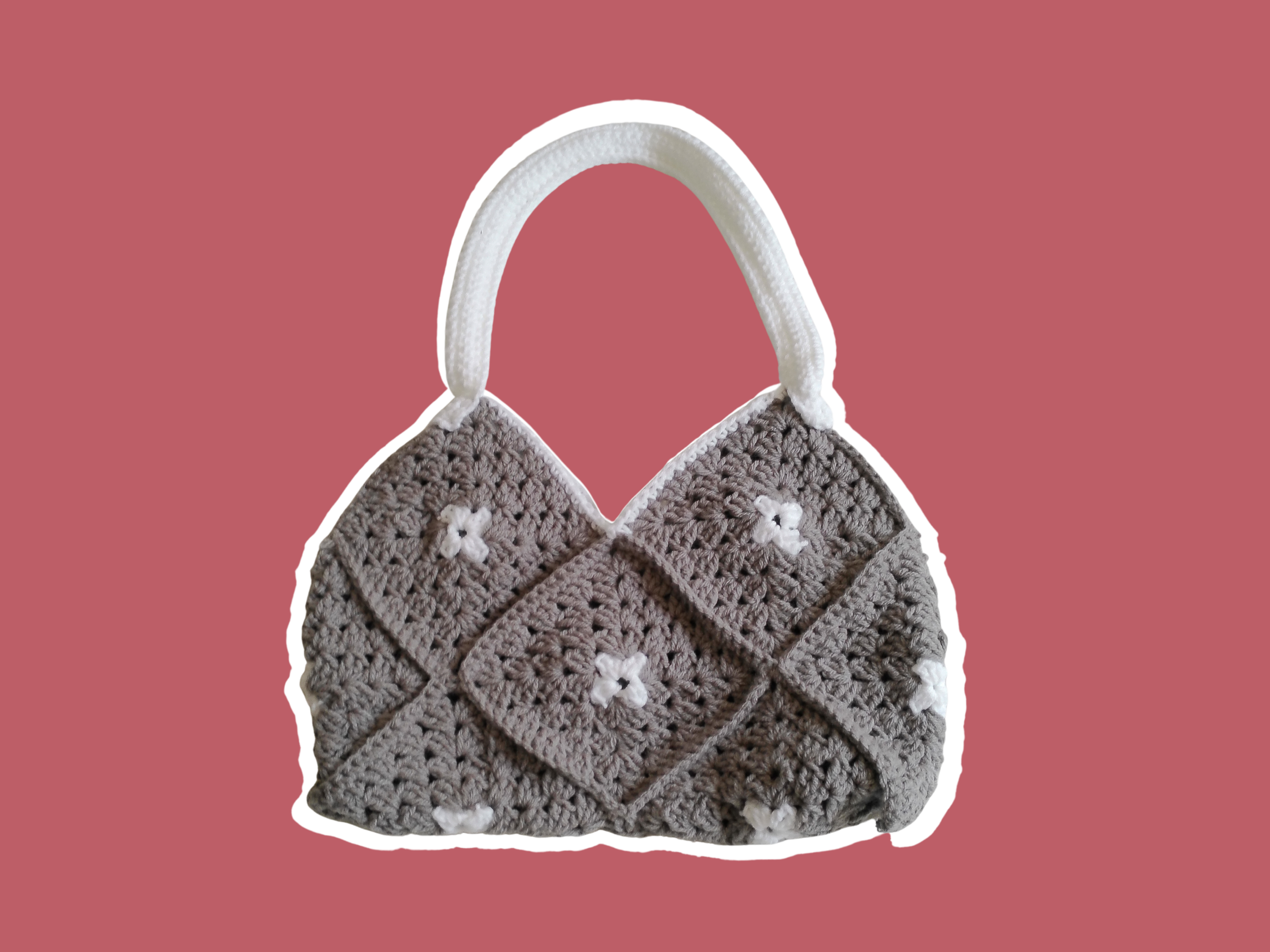 Gray and White Granny Square Tote Bag