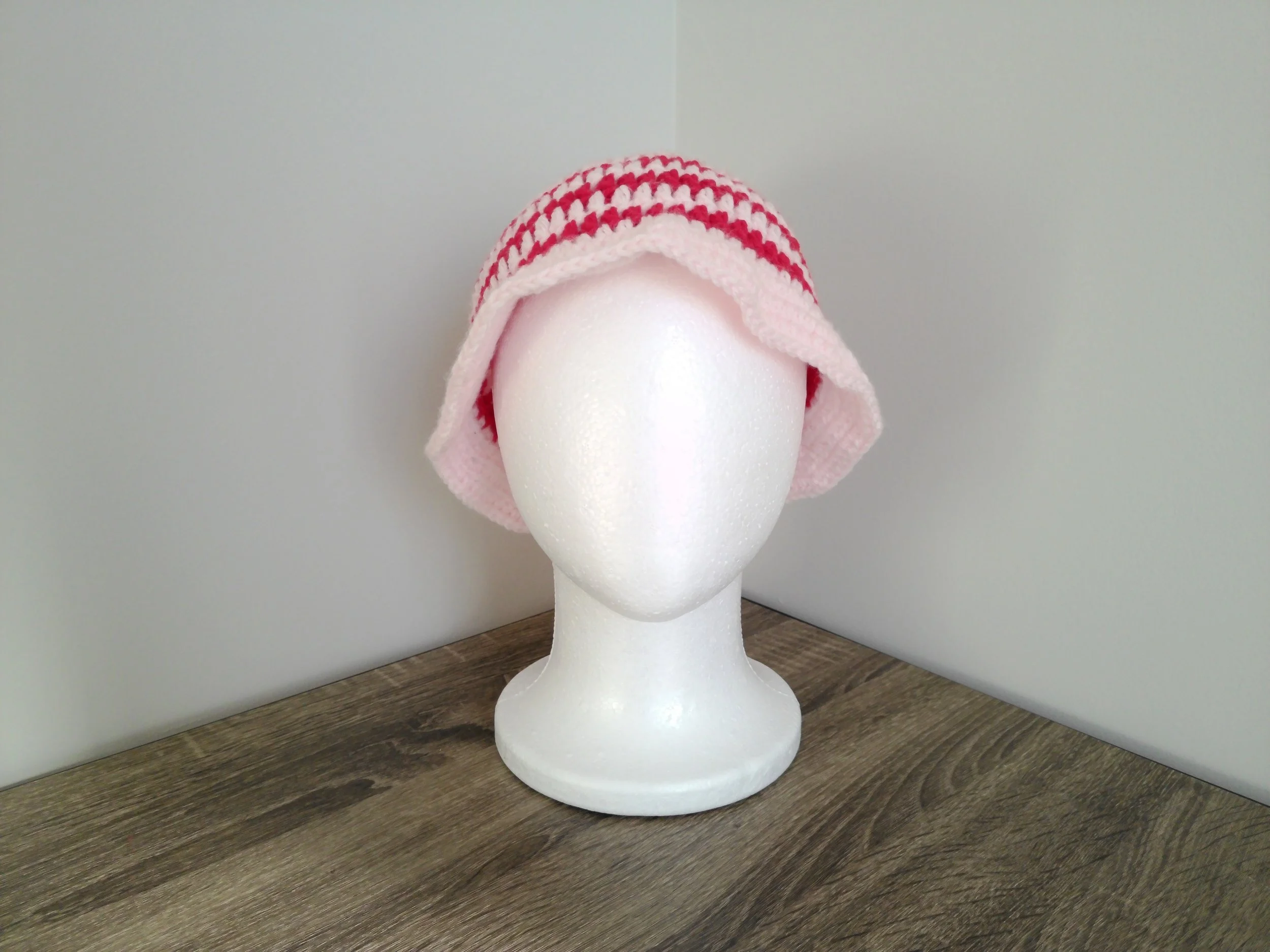 Light Pink and Red Striped Bucket Hat